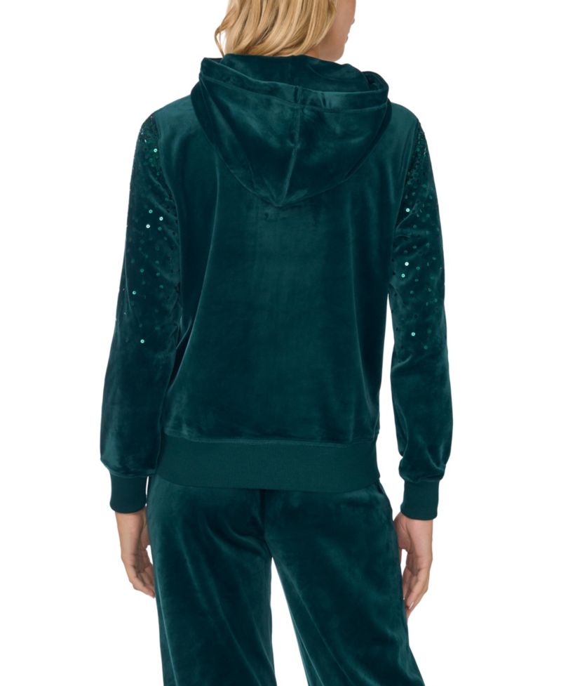 Plus Size Velour Zip-Front Hoodie Jacket