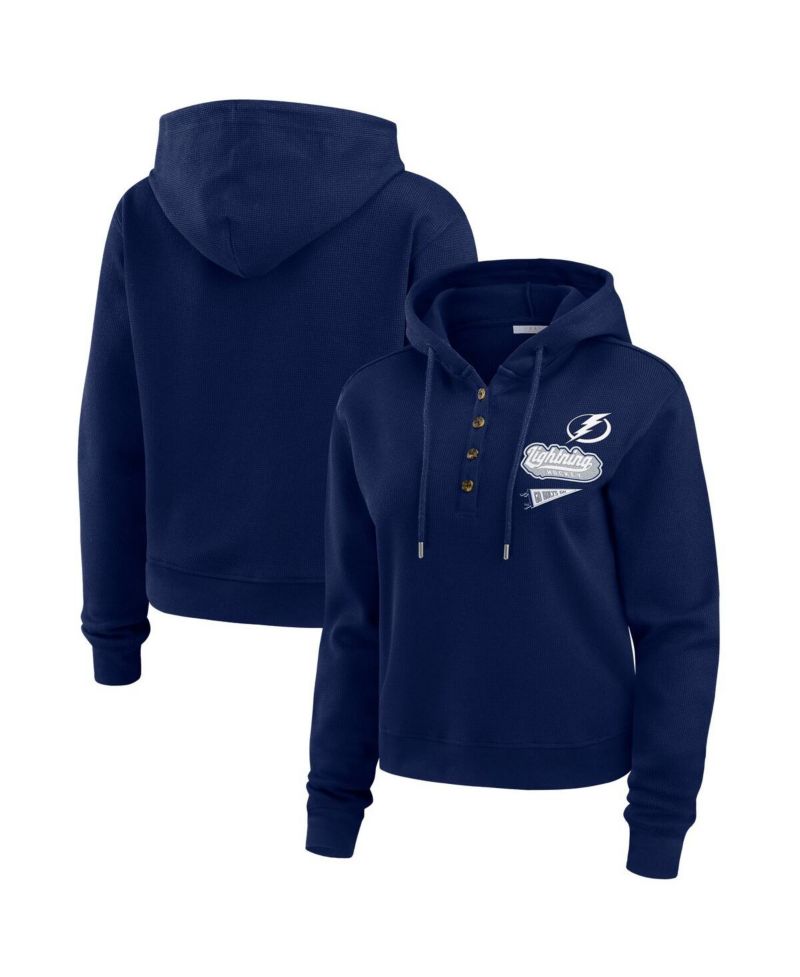 Women's Blue Tampa Bay Lightning Waffle Knit Pullover Hoodie