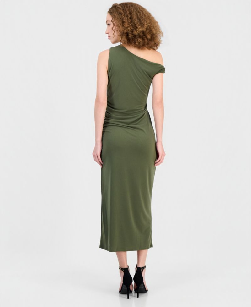 Women's Asymmetrical Side-Ruched Midi Dress