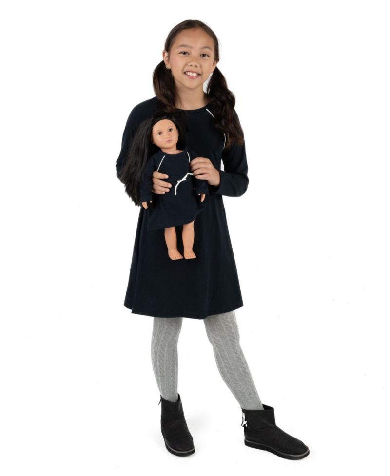 Toddler Girls Matching Girl & Doll Drawstring Cinch-Waist Long Sleeve Dress
