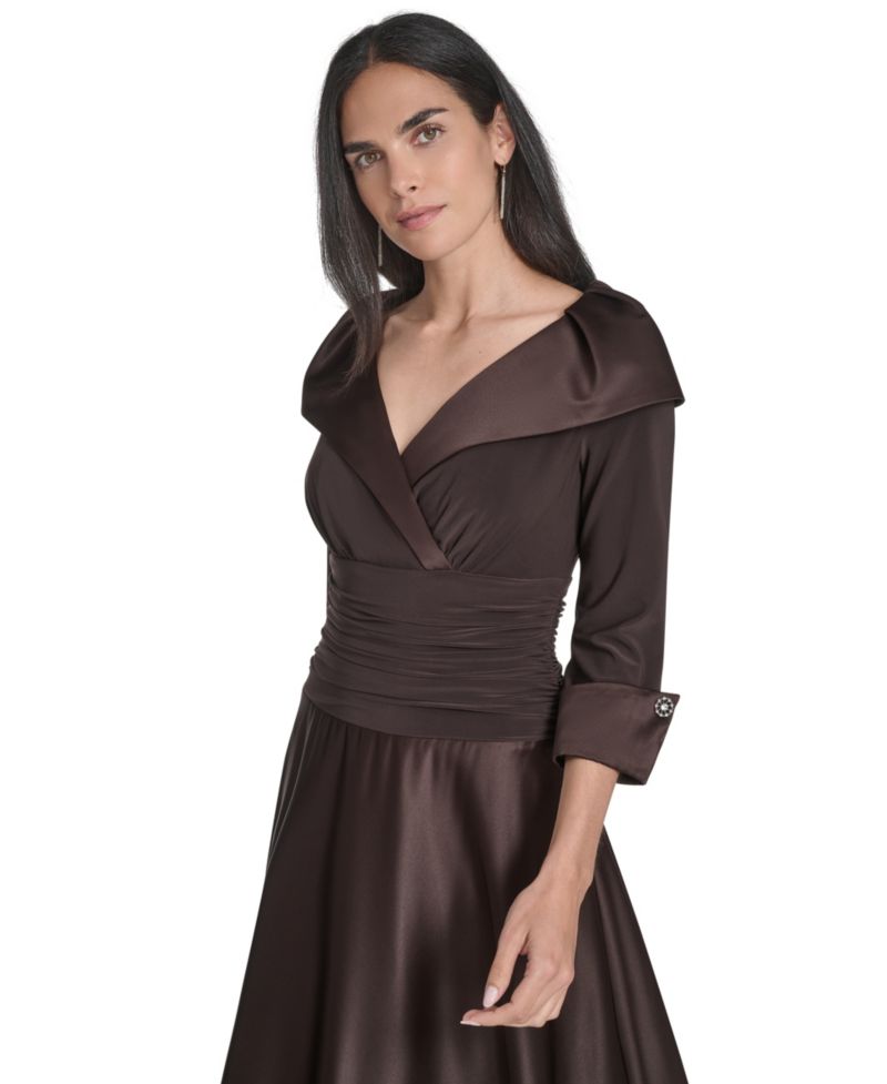 Women's 3/4-Sleeve Portrait Collar Rhinestone-Cuff Dress