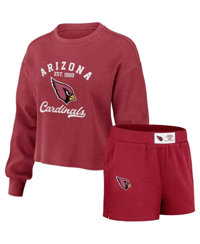 Women's Cardinal Arizona Cardinals Waffle Knit Long Sleeve T-Shirt & Shorts Lounge Set