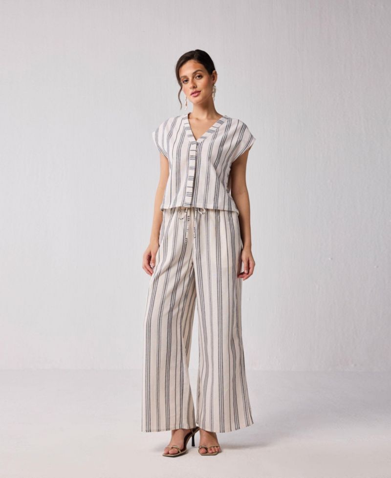 Women's Wide-leg Drawstring Pants in Stripes