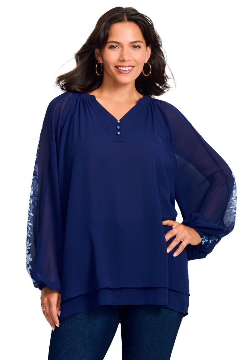 Women's Plus Size Double Layered Poet Blouse