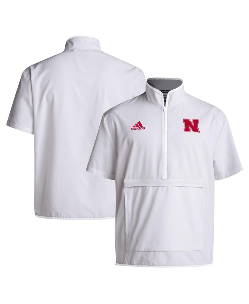 Men's White Nebraska Huskers Coaches Sideline Half-Zip Short Sleeve Jacket