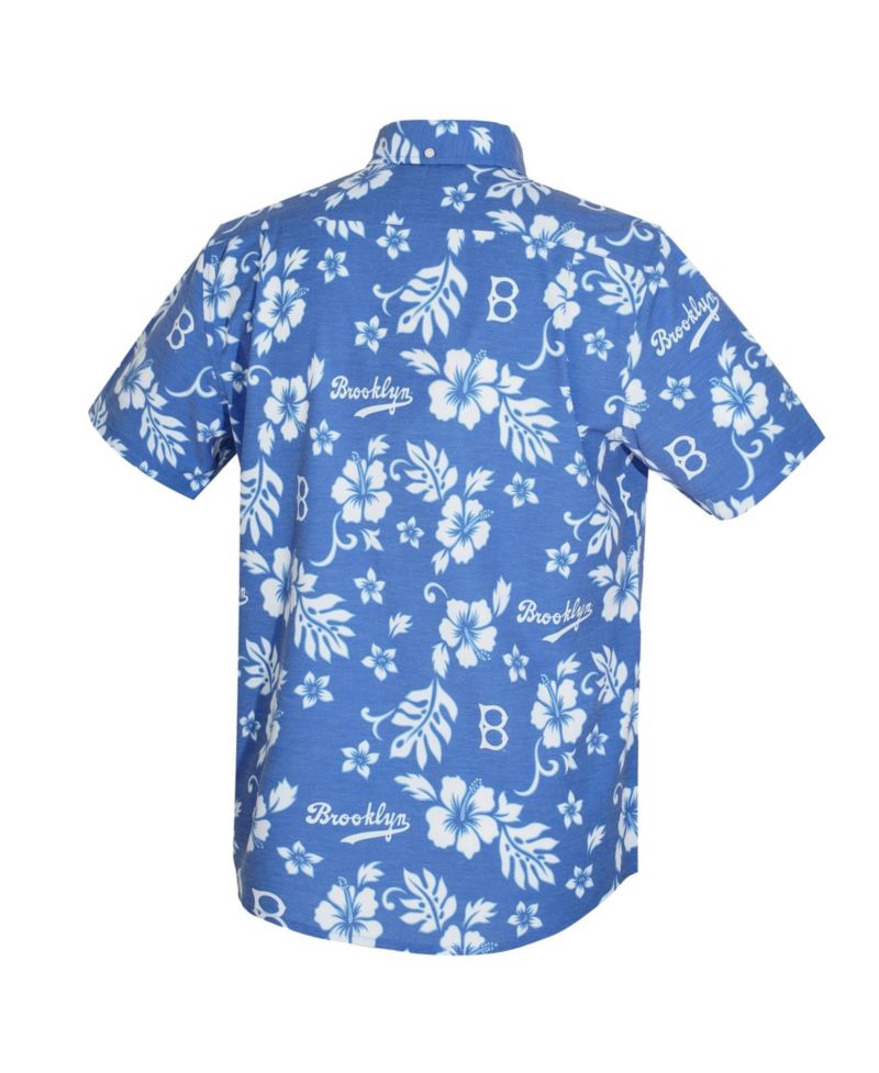 Men's Blue Brooklyn Dodgers Cooperstown Kekai Performance Button-Down Tri-Blend Shirt