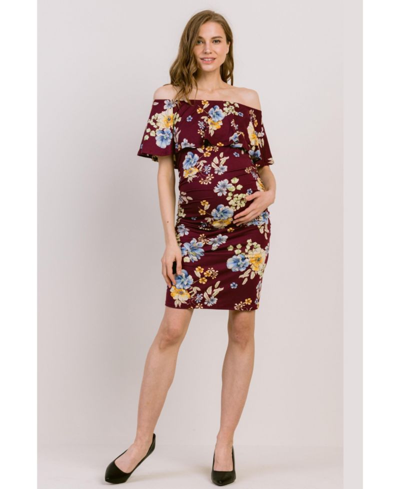 Women's Off-the-Shoulder Floral Ruffle Bodycon Dress