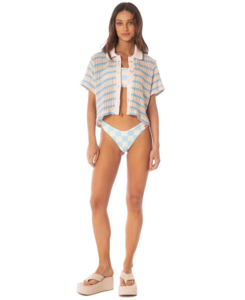 Women's Icy Stripes Wavy Collared Crop Shirt
