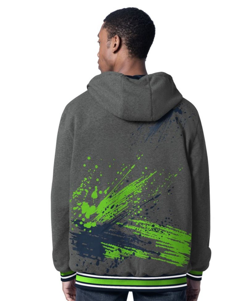 Men's College Navy/Charcoal Seattle Seahawks Dual Threat Reversable Full-Zip Hooded Jacket