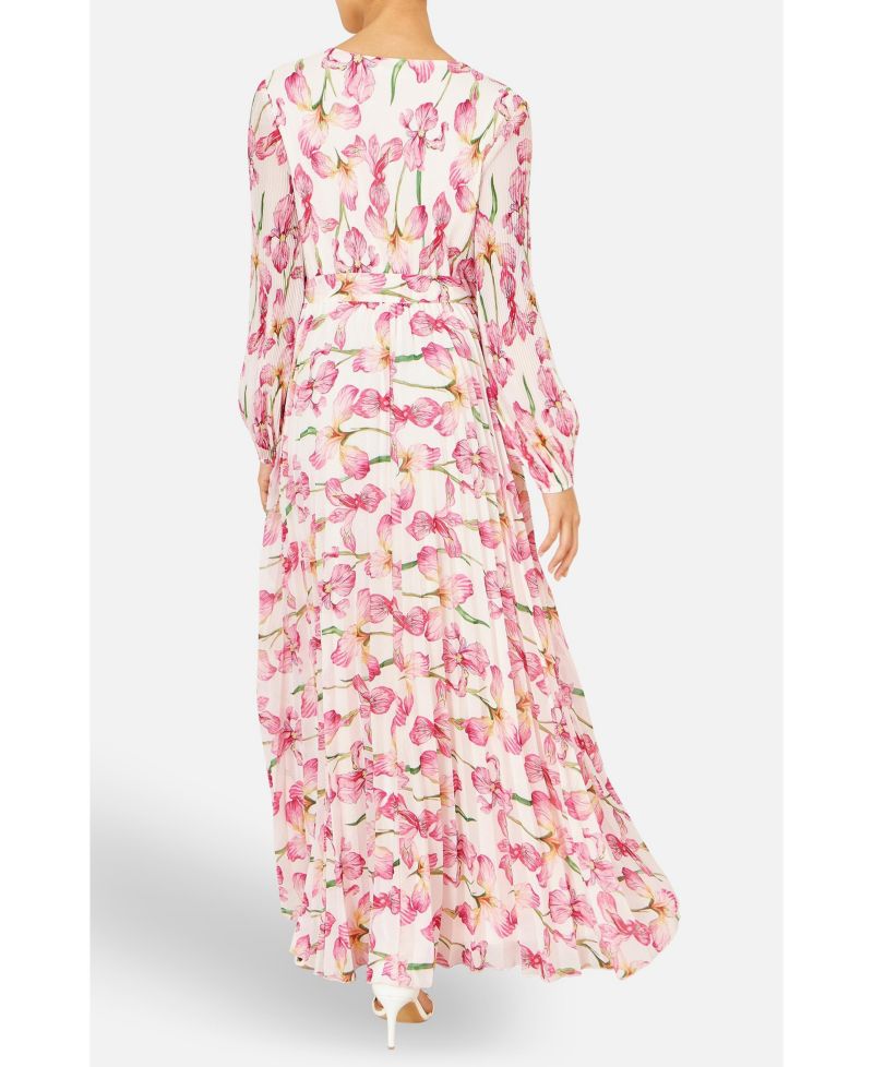 Women's Orchid Floral Pleated Wrap Maxi Dress
