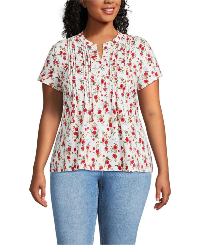 Plus Size Lightweight Jersey Button Pintuck Top