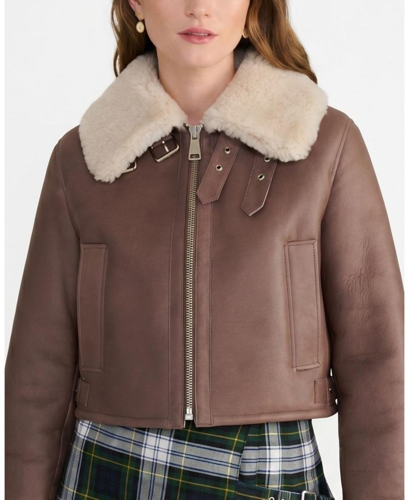 Women's Avery Brown Shearling Aviator Jacket