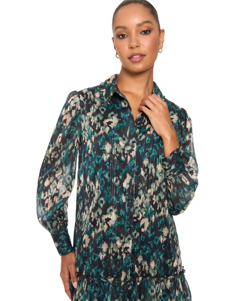 Women's Tiered Chiffon Long-Sleeve Ruffle Dress