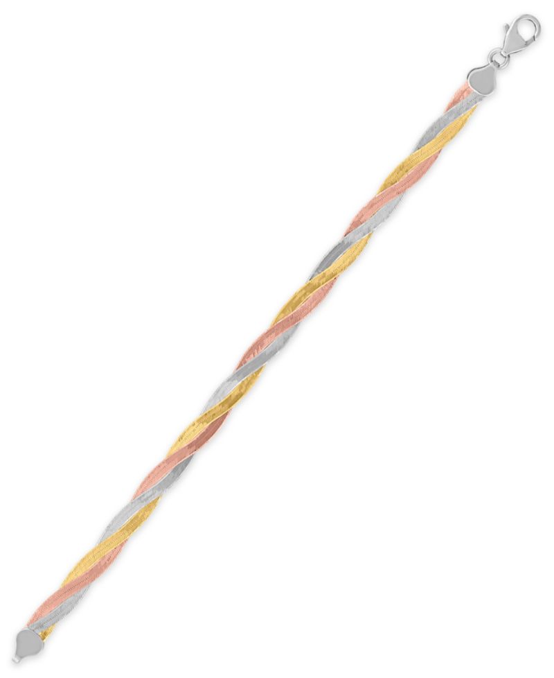 Macy's Braided Textured Diamond Cut Bracelet in 14k Tri-Color Gold Over Sterling Silver