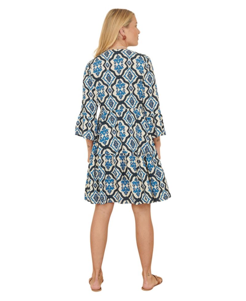 Women's Ikat Print 3/4 Sleeve Tunic Dress