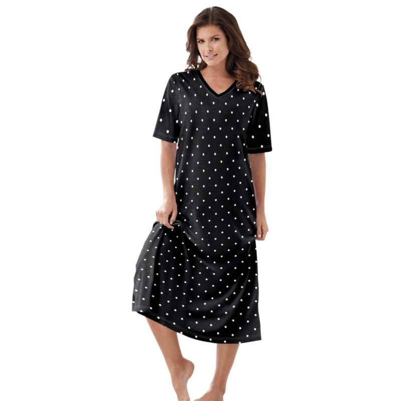 Women's Dreams and Co. V-Neck Short Sleeve Midi Cotton Sleep Shirt
