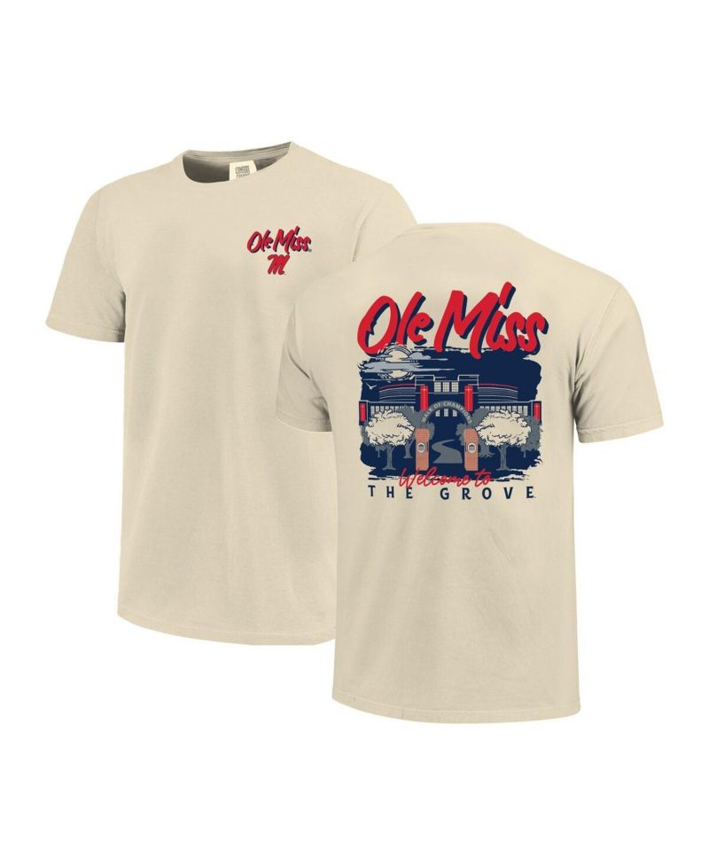 Men's Natural Ole Miss Rebels Comfort Colors Hand-Drawn Campus Stack T-Shirt