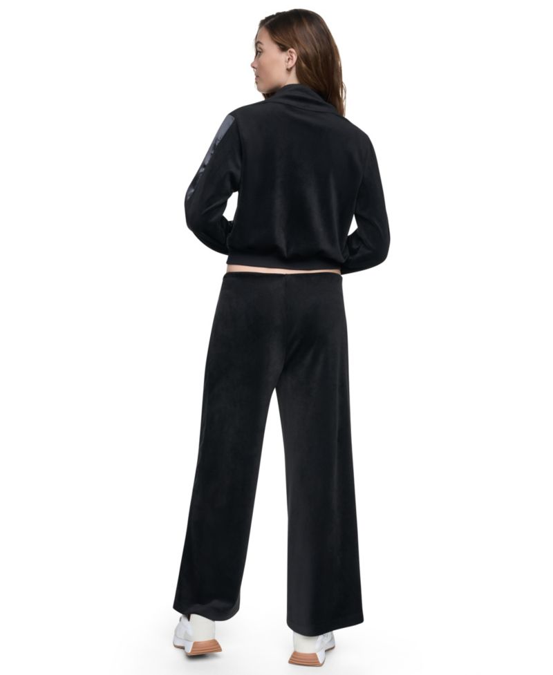 Petite Velour and Satin Trim Pull-On Wide-Leg Pants