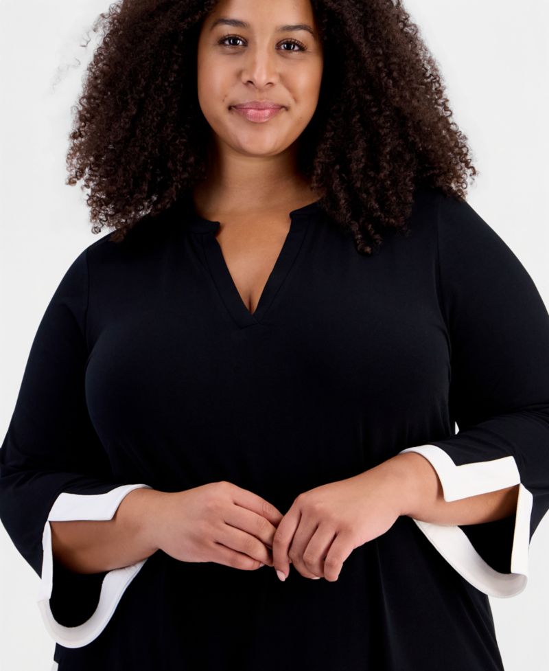 Petite 3/4-Sleeve Split Neck Tunic