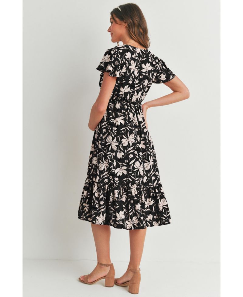 Maternity Floral-Print Flutter-Sleeve Dress
