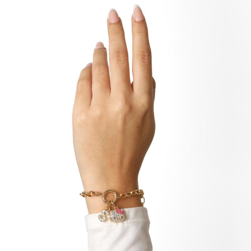 Initial Crystal Charm Bracelet, Gold-Tone, Adjustable