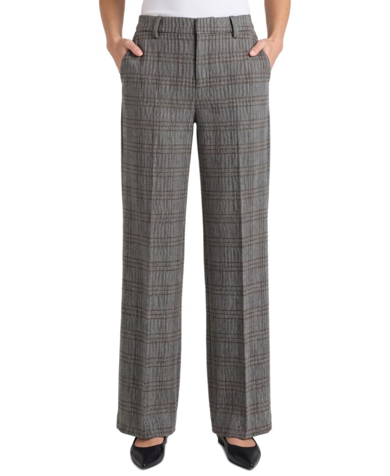 Women's Kelsey Herringbone Plaid Wide-Leg Trousers