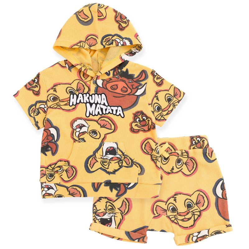 Toddler Boys Disney Lion (2T-5T) King Mickey Mouse Waffle Knit Pullover Hoodie and Shorts