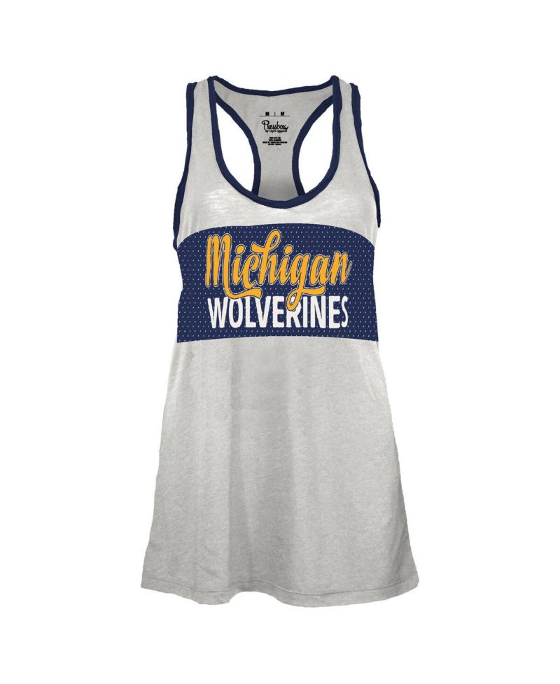 Women's White/Navy Michigan Wolverines Tracy Racerback Burnout Tank Top
