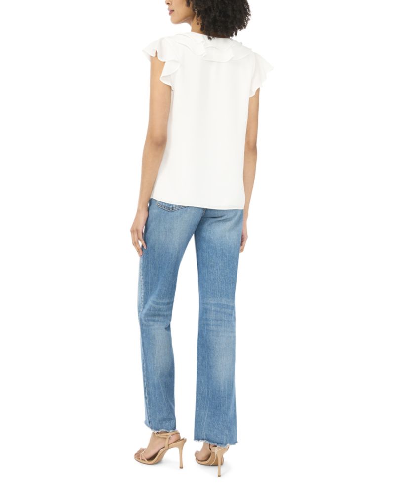 Women's Short Flutter-Sleeve V-Neck Top