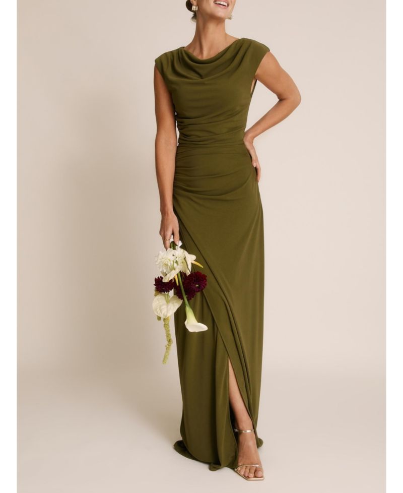 Women's Cowl Gathered Short Sleeve Bridesmaid