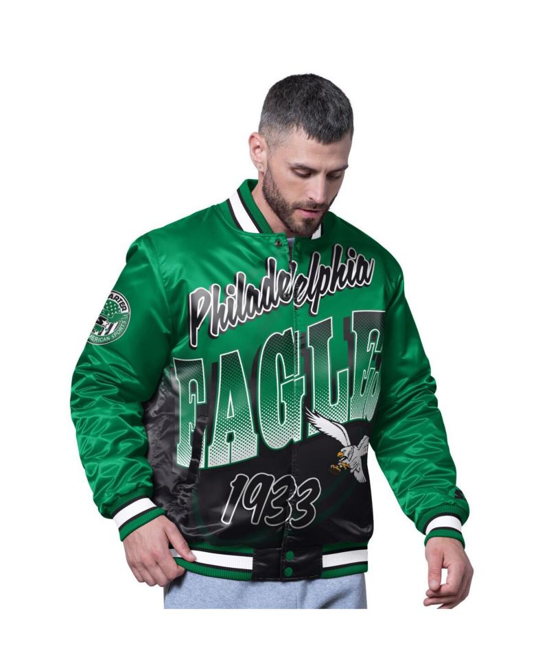 Men's Kelly Green Philadelphia Eagles Retro Pass Rush Varsity Full-Snap Jacket
