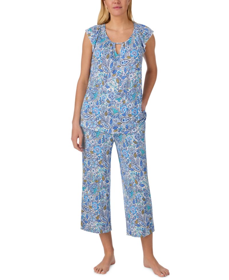 Women's Scoop Neck Top & Cropped Pajama Pants, 2-Piece Set