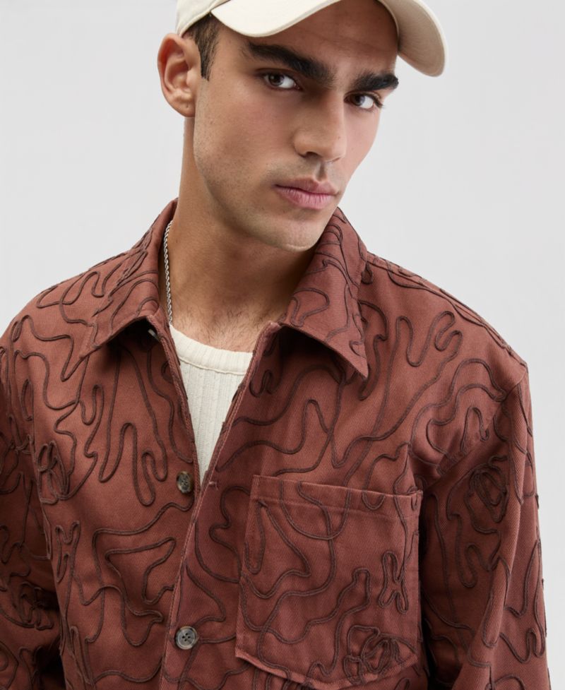 Men's Floral Embroidered Cotton Shacket