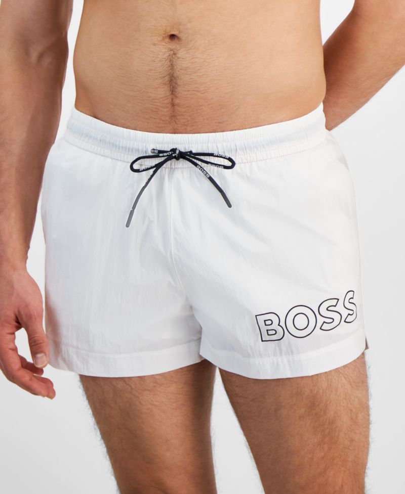 BOSS Men's Mooneye Outlined Logo Drawstring 3" Swim Trunks