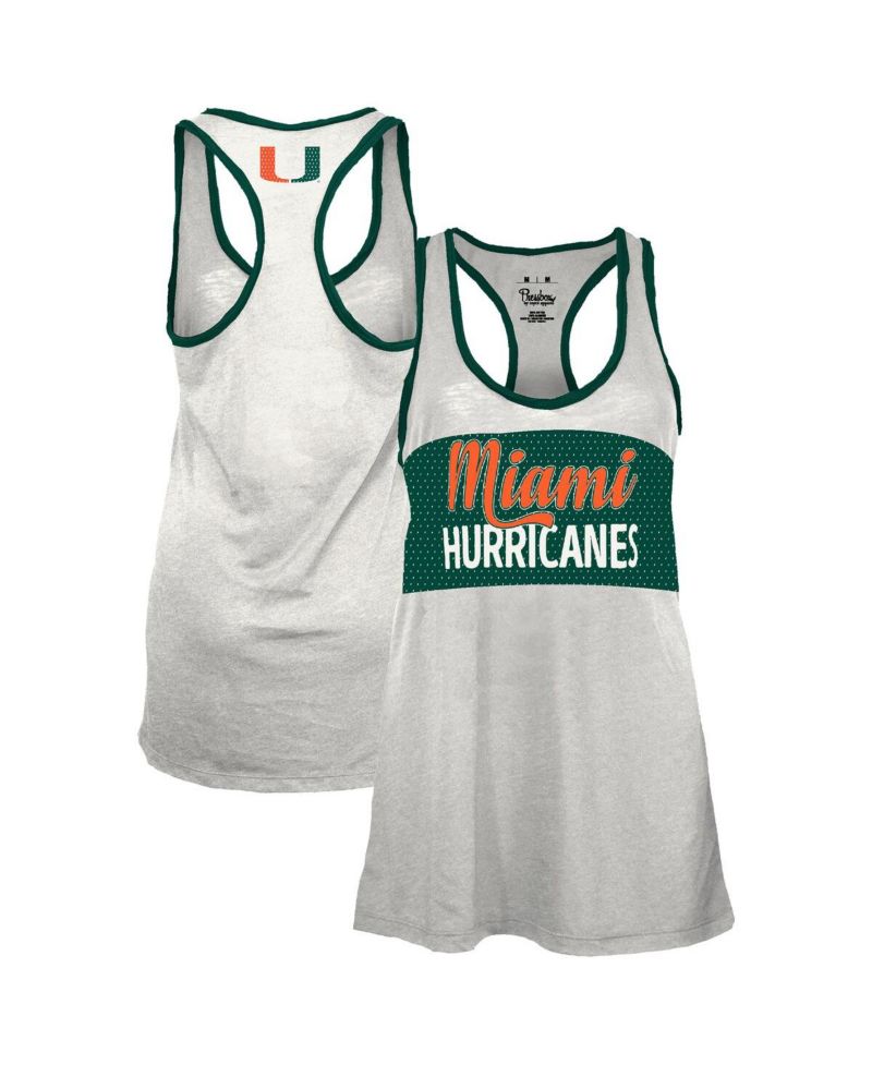 Women's White/Green Miami Hurricanes Tracy Racerback Burnout Tank Top