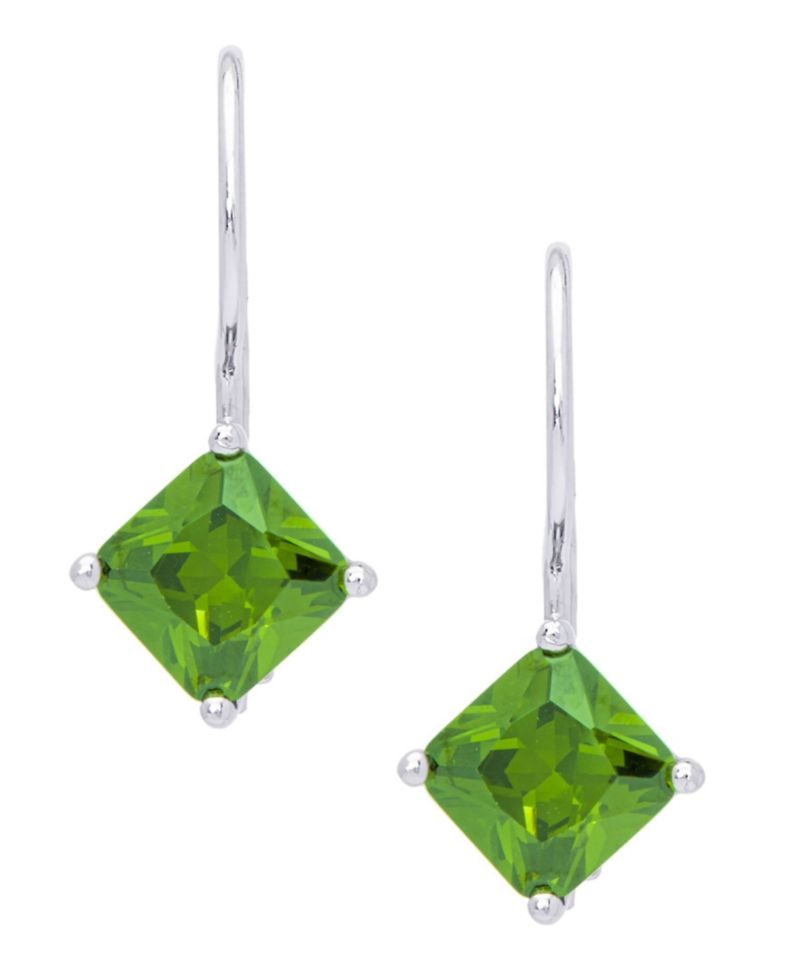 Simulated Gemstone Square Lever Back Silver Plate Earrings
