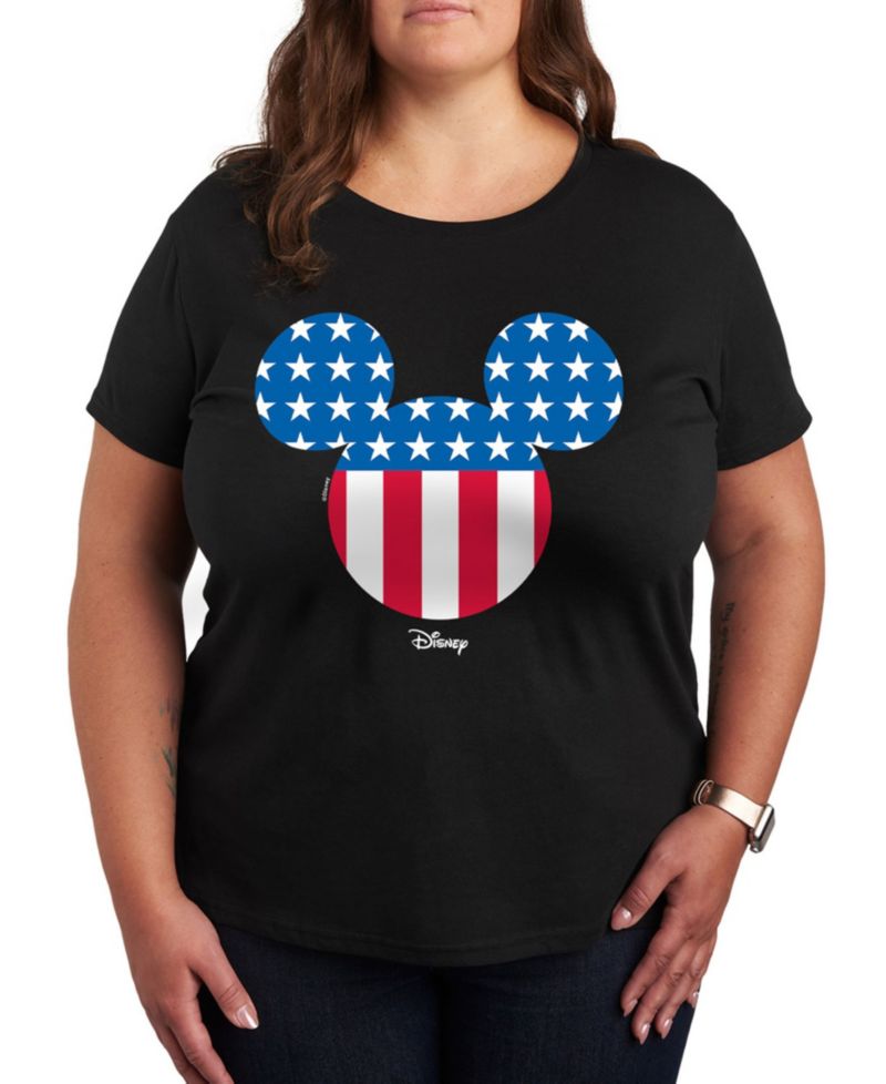 Plus Size Disney Mickey Flag Head Graphic T-Shirt