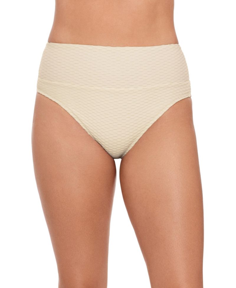 Women's Smoothing and Sculpting Ultra-Banded Grid Textured High-Waist Swimsuit Bikini Bottoms