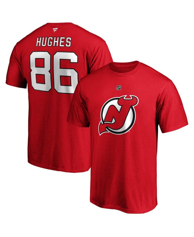 Men's Jack Hughes Red New Jersey Devils Big and Tall Name and Number T-shirt