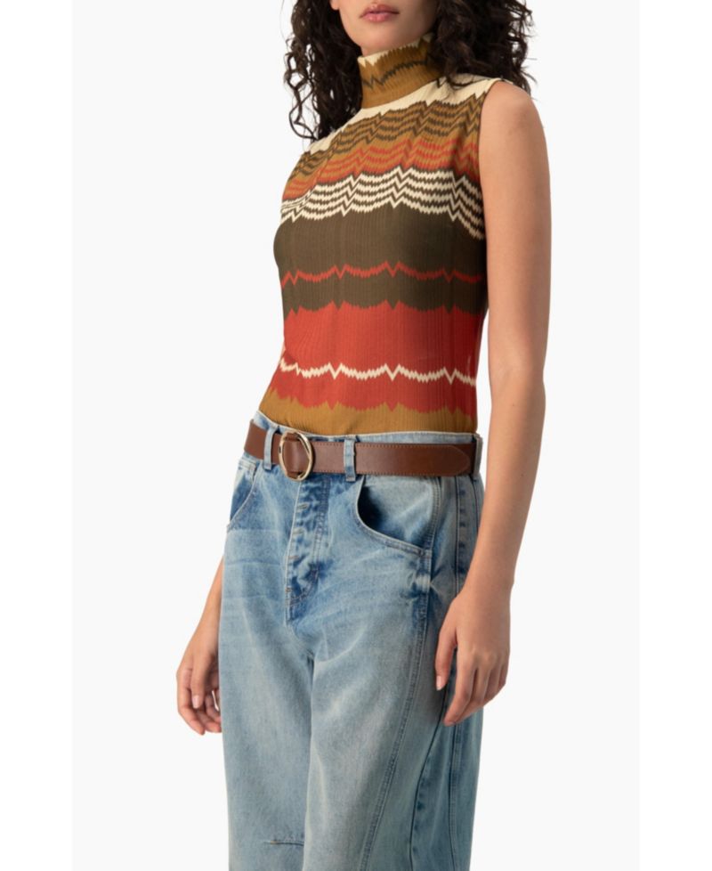 Women's Colorblock Zigzag Knit Mock-Neck Tank Top
