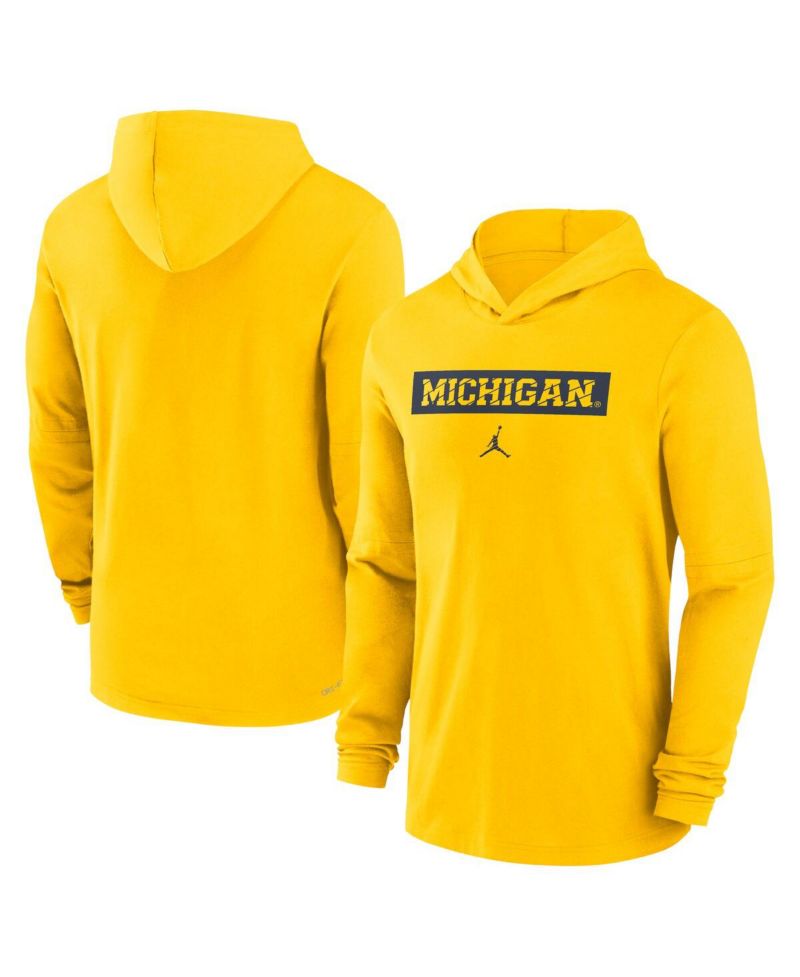 Men's Maize Michigan Wolverines Sideline Hoodie Performance Long Sleeve T-Shirt