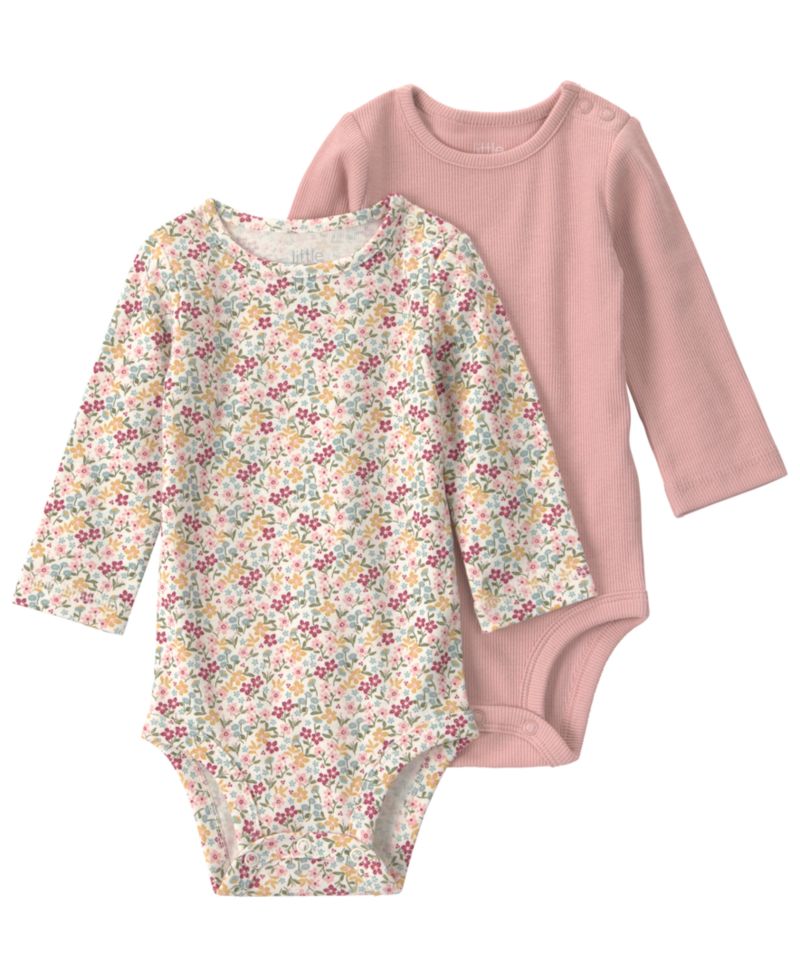 Baby Girls' Cotton Long-Sleeve Bodysuit, 2-Pack