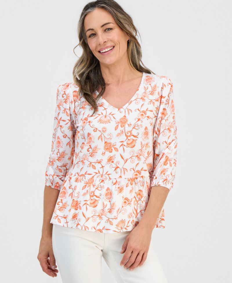 Petite V-Neck Paisley-Print Blouse