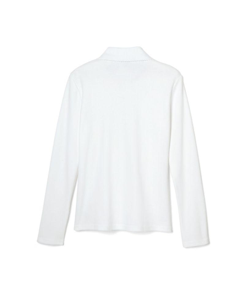 Big Girls Long Sleeve Interlock Knit Polo with Picot Collar