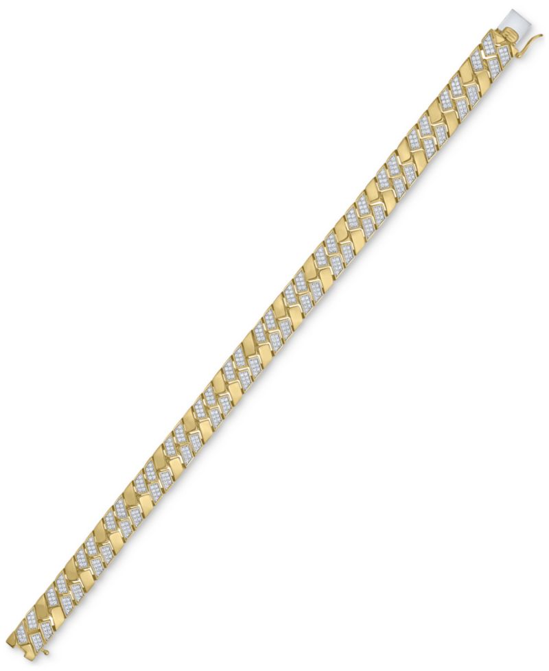 Men's Diamond Pav&eacute; Cluster Square Link Bracelet (2 ct. t.w.) in 14k Gold-Plated Sterling Silver