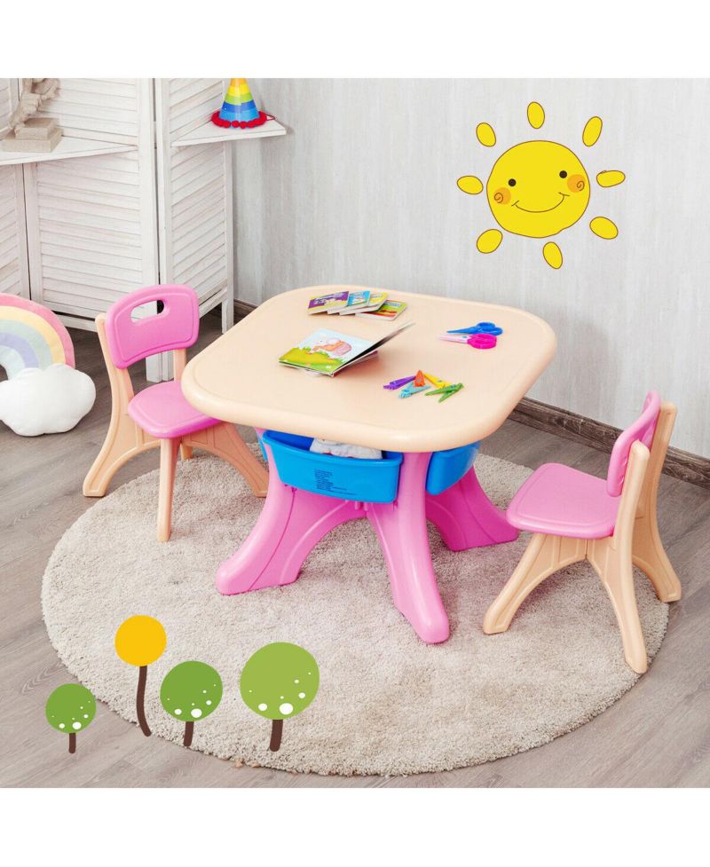 Kids In/Outdoor Plastic Storage Play Table & Chair Set, 3-Piece