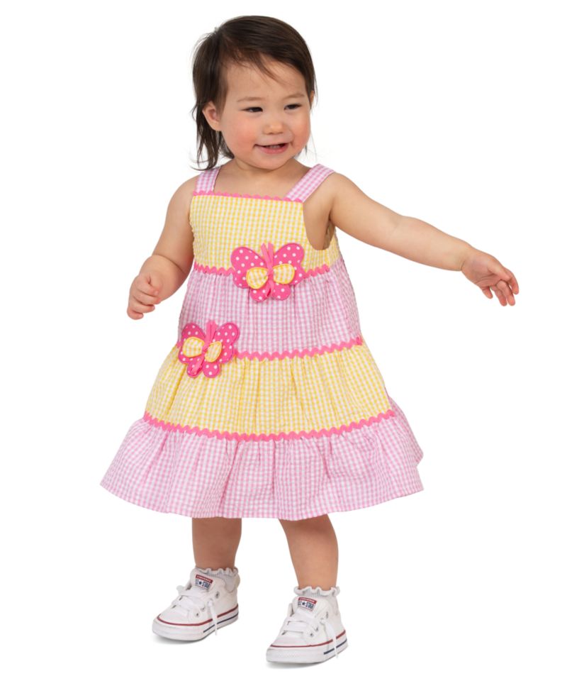 Baby Girls' Yellow Butterfly Applique Square Neck Dress and Panty, 2-Piece Set