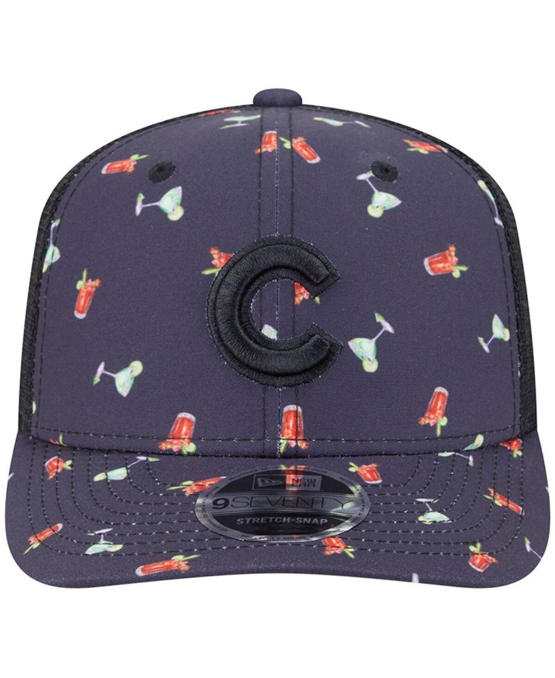 Men's Black Chicago Cubs Adventure Drinks Pattern 9SEVENTY Stretch-Snap Hat