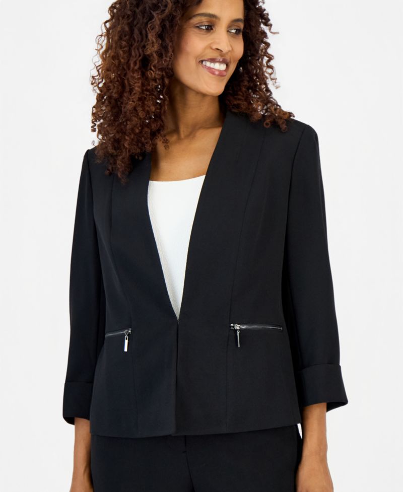 Women's Stretch Crepe Collarless ¾-Sleeve Blazer , Regular & Petite