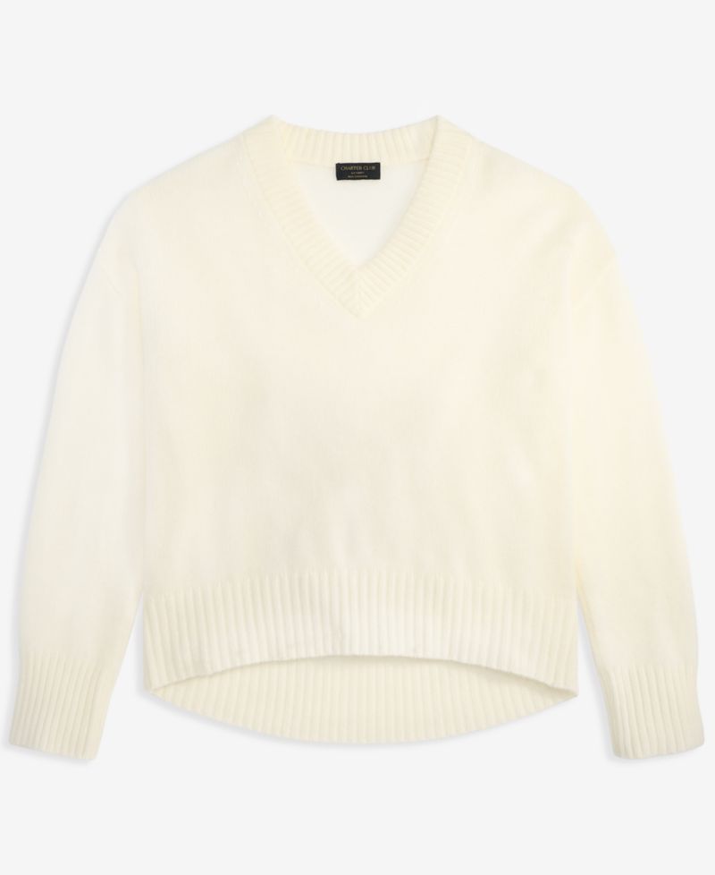 Petite 100% Cashmere V-Neck Relaxed Sweater